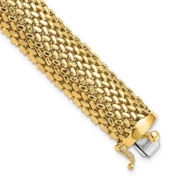 14K Yellow Gold Tessere Mesh Bracelet – 7.25", 13.75mm Wide, 19.95g, Polished - Picture 1 of 5